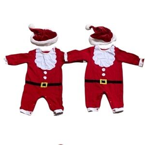 Baby Santa Claus Twin Outfits w/ Hats – Red & White | Size 3-6M